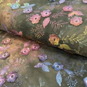 Cotton fabric TIE DYE EMBROIDERY Poppy design N