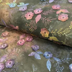 Cotton fabric TIE DYE EMBROIDERY Poppy design N
