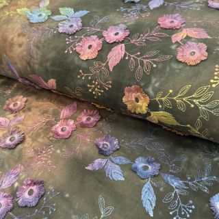 Cotton fabric TIE DYE EMBROIDERY Poppy design N