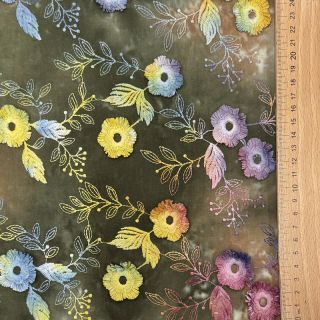 Cotton fabric TIE DYE EMBROIDERY Poppy design N