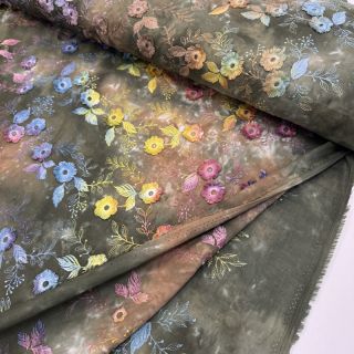 Cotton fabric TIE DYE EMBROIDERY Poppy design N