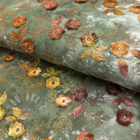 Cotton fabric TIE DYE EMBROIDERY Poppy design O