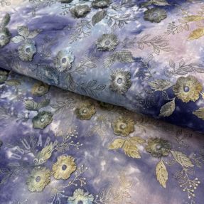 Cotton fabric TIE DYE EMBROIDERY Poppy design T