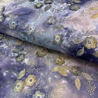 Cotton fabric TIE DYE EMBROIDERY Poppy design T