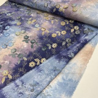 Cotton fabric TIE DYE EMBROIDERY Poppy design T