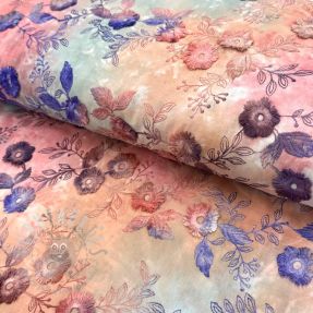 Cotton fabric TIE DYE EMBROIDERY Poppy design R