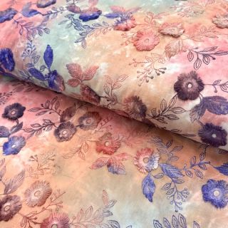 Cotton fabric TIE DYE EMBROIDERY Poppy design R