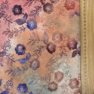 Cotton fabric TIE DYE EMBROIDERY Poppy design R