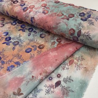 Cotton fabric TIE DYE EMBROIDERY Poppy design R