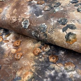 Cotton fabric TIE DYE EMBROIDERY Poppy design M