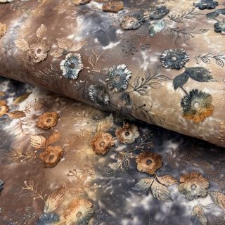 Cotton fabric TIE DYE EMBROIDERY Poppy design M