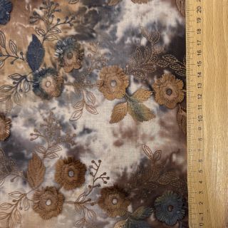 Cotton fabric TIE DYE EMBROIDERY Poppy design M