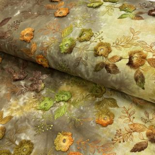 Cotton fabric TIE DYE EMBROIDERY Poppy design P