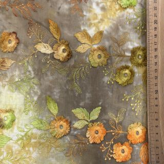 Cotton fabric TIE DYE EMBROIDERY Poppy design P