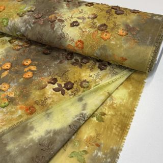 Cotton fabric TIE DYE EMBROIDERY Poppy design P