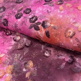 Cotton fabric TIE DYE EMBROIDERY Poppy design Q