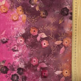 Cotton fabric TIE DYE EMBROIDERY Poppy design Q