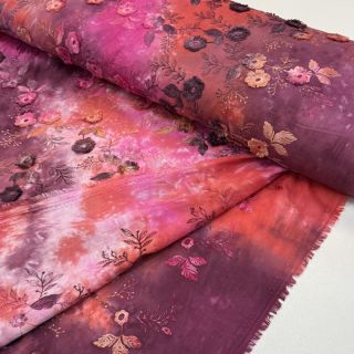 Cotton fabric TIE DYE EMBROIDERY Poppy design Q