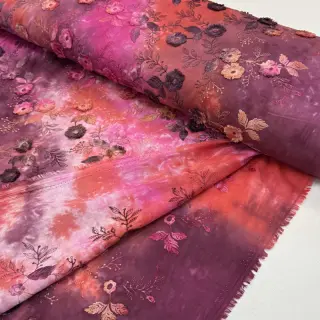 Cotton fabric TIE DYE EMBROIDERY Poppy design Q