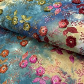 Cotton fabric TIE DYE EMBROIDERY Poppy design S