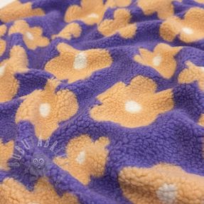 Coat fabric TEDDY JACQUARD Flowers lilac/apricot