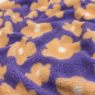 Coat fabric TEDDY JACQUARD Flowers lilac/apricot