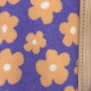 Coat fabric TEDDY JACQUARD Flowers lilac/apricot