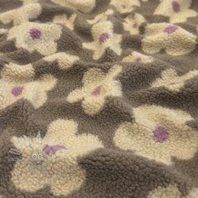 Coat fabric TEDDY JACQUARD Flowers taupe/beige