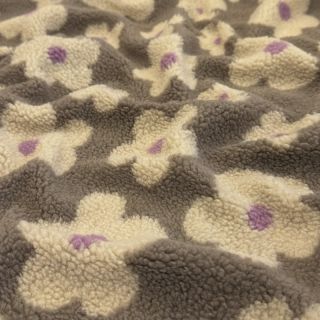 Coat fabric TEDDY JACQUARD Flowers taupe/beige