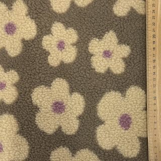 Coat fabric TEDDY JACQUARD Flowers taupe/beige