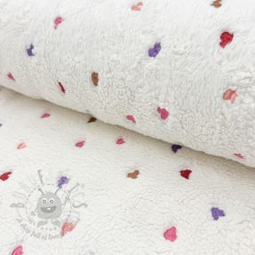 Coat fabric TEDDY Tossed hearts multi