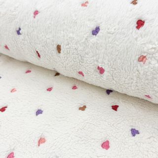 Coat fabric TEDDY Tossed hearts multi
