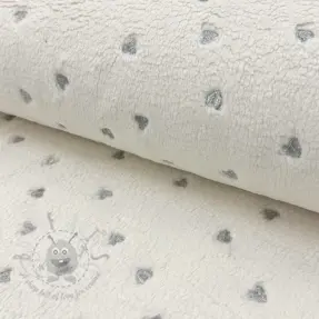 Coat fabric TEDDY Tossed hearts silver
