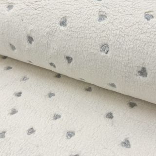 Coat fabric TEDDY Tossed hearts silver