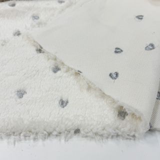 Coat fabric TEDDY Tossed hearts silver