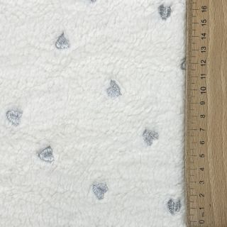 Coat fabric TEDDY Tossed hearts silver