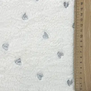 Coat fabric TEDDY Tossed hearts silver