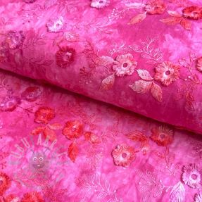 Cotton fabric TIE DYE EMBROIDERY Poppy design U