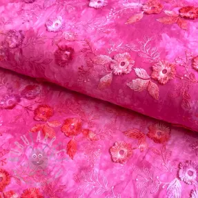 Cotton fabric TIE DYE EMBROIDERY Poppy design U