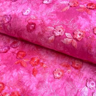 Cotton fabric TIE DYE EMBROIDERY Poppy design U