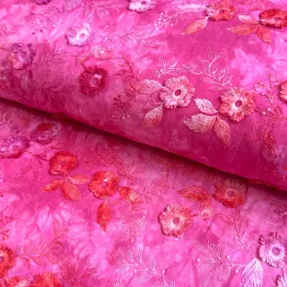 Cotton fabric TIE DYE EMBROIDERY Poppy design U