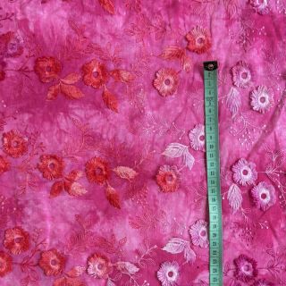Cotton fabric TIE DYE EMBROIDERY Poppy design U