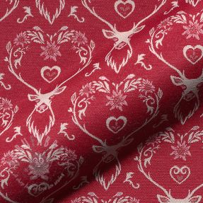 Decoration fabric jacquard DOUBLE FACE Landhaus Deer Heart dark red
