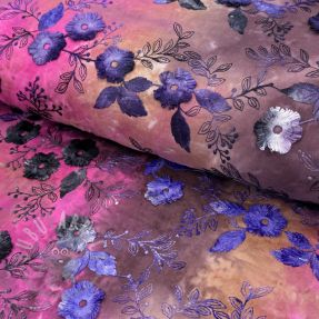 Cotton fabric TIE DYE EMBROIDERY Poppy design A