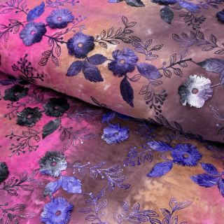 Cotton fabric TIE DYE EMBROIDERY Poppy design A