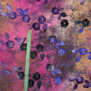 Cotton fabric TIE DYE EMBROIDERY Poppy design A