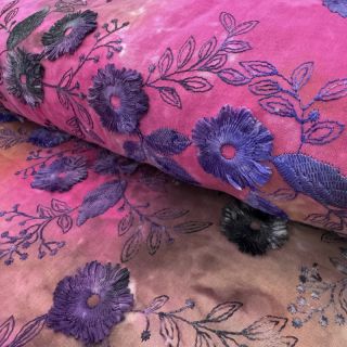 Cotton fabric TIE DYE EMBROIDERY Poppy design A