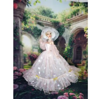 Tulle netting Rainbow HEARTS light pink