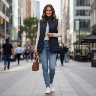 Stepped fabric Round navy