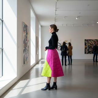 Stepped fabric Graphic square pink lime